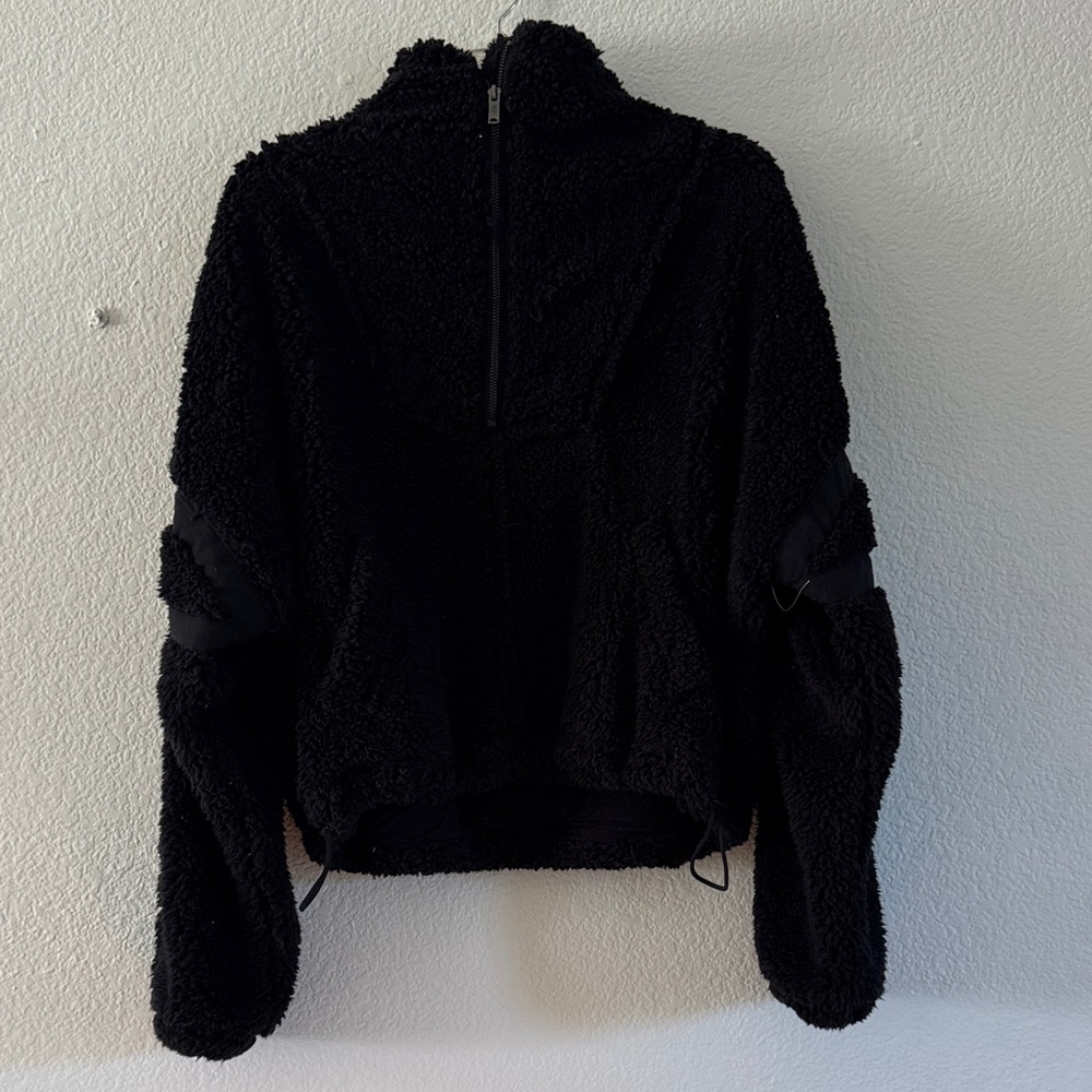 Free People Black Fleece Zip-Up Jacket